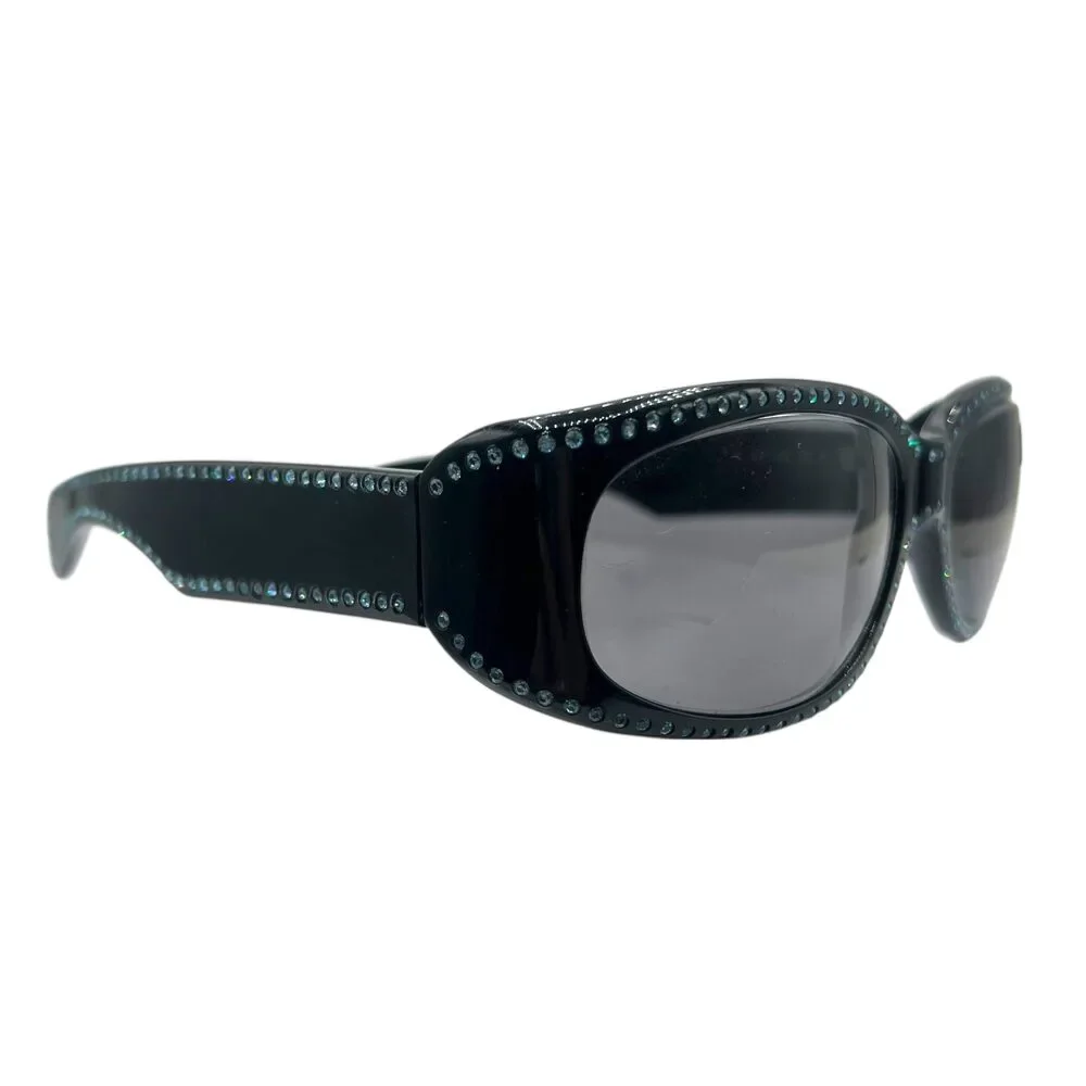 Dolce & Gabbana DG710S Black & Light Blue Crystal Embellished Oval Sunglasses